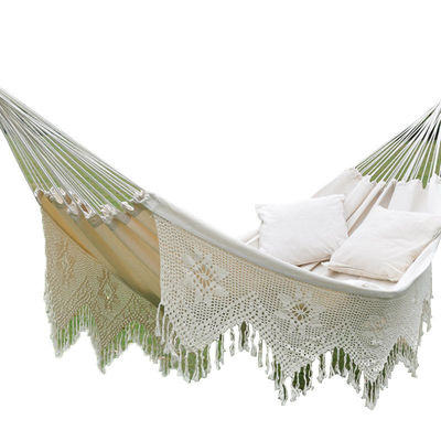 Baumwolle gesponnener Personen-Nylonhängematten-Webart-Patio-Stuhl des Balkon-2 mit Häkelarbeit-Franse