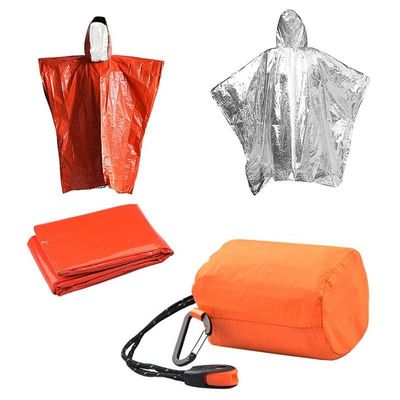 Ponchos βροχής έκτακτης ανάγκης ταινιών αργιλίου μίας χρήσης υπαίθρια καλύμματα αδιάβροχων εξαρτημάτων πεζοπορίας